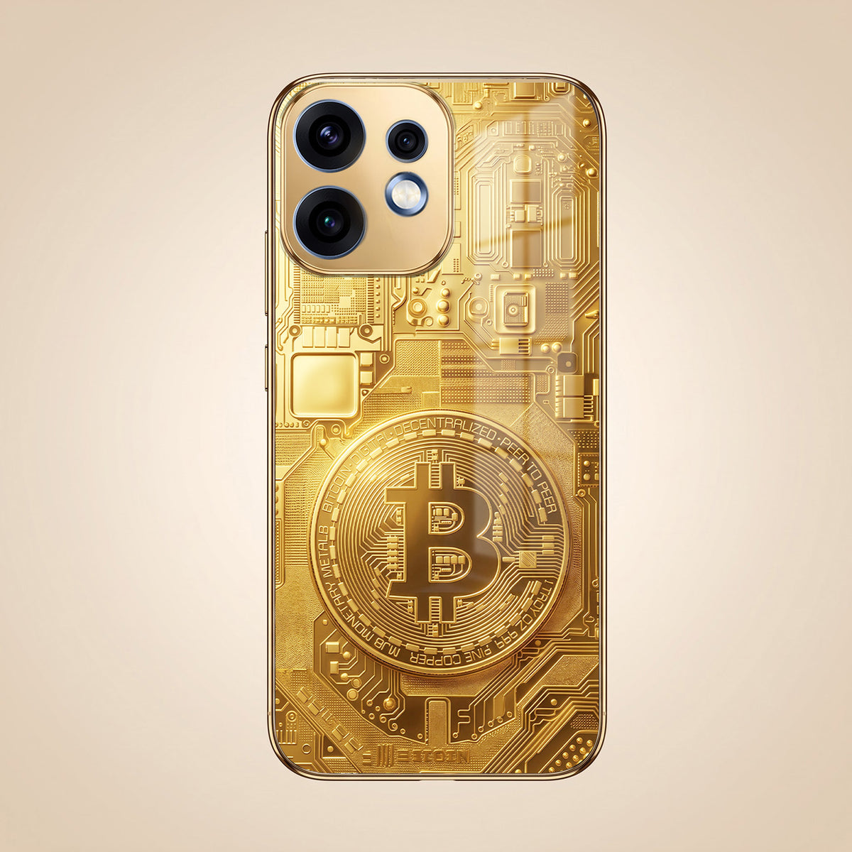 Oppo Reno 16 5G Bitcoin Gold Electroplated Glass Phone Back Case
