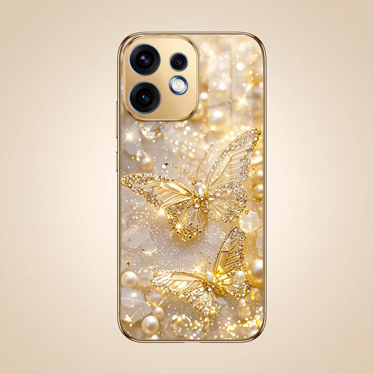 Oppo Reno 16 5G Golden Butterfly Gold Electroplated Glass Phone Back Case