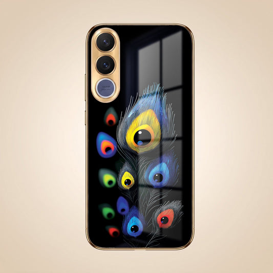 Vivo V70 FE 5G Premium Peacock Feather Gold Electroplated Glass Phone Back Case