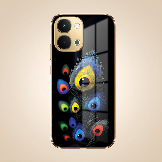 Vivo T5x 5G Premium Peacock Feather Gold Electroplated Glass Phone Back Case