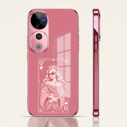 Vivo V40 Pro 5G Luxury Royal Queen Pink Electroplated Glass Phone Back Case