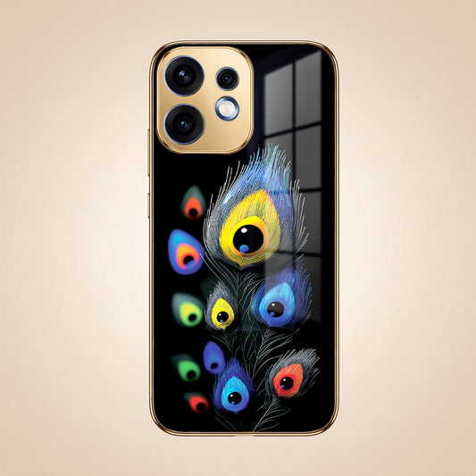 Oppo Reno 16 5G Multi-Feather Peacock Gold Electroplated Glass Phone Back Case