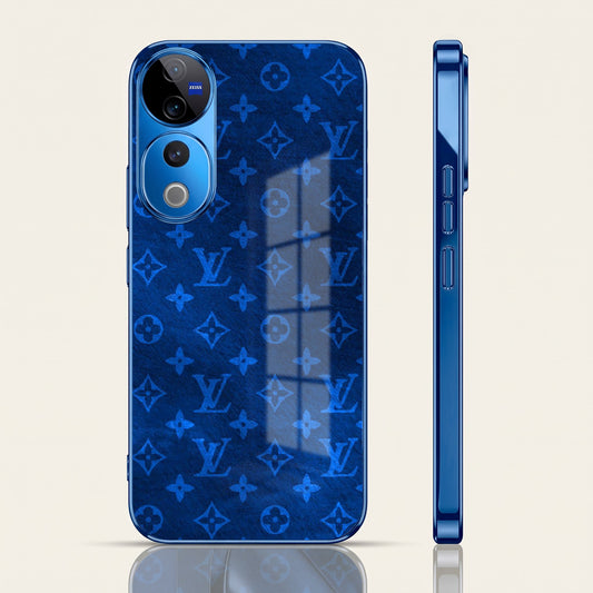 Vivo V40 Pro 5G Luxury Monogram Blue Electroplated Glass Phone Back Case
