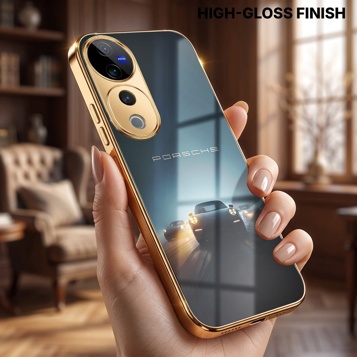 Vivo V40 Pro 5G Porsche Luxury Gold Electroplated Glass Phone Back Case