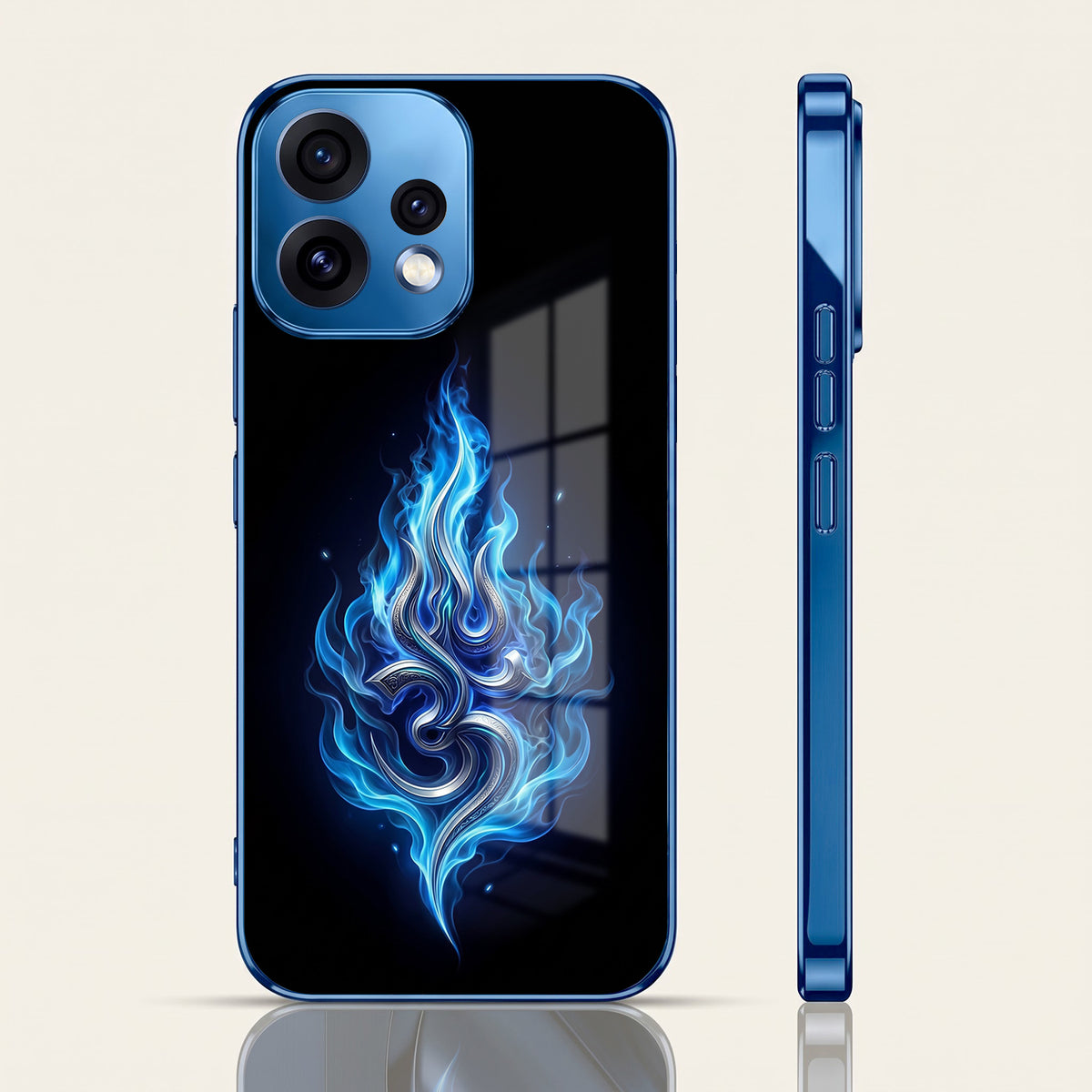 Oppo Reno 15 5G Blue Flame OM Blue Electroplated Glass Phone Back Case