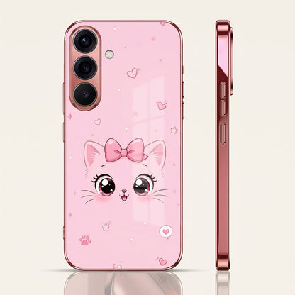 Samsung Galaxy A36 5G Luxury Cute Cat Pink Electroplated Glass Phone Back Case