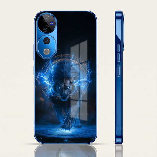 Vivo V40 Pro 5G Thunder Titan Lion Blue Electroplated Glass Phone Back Case