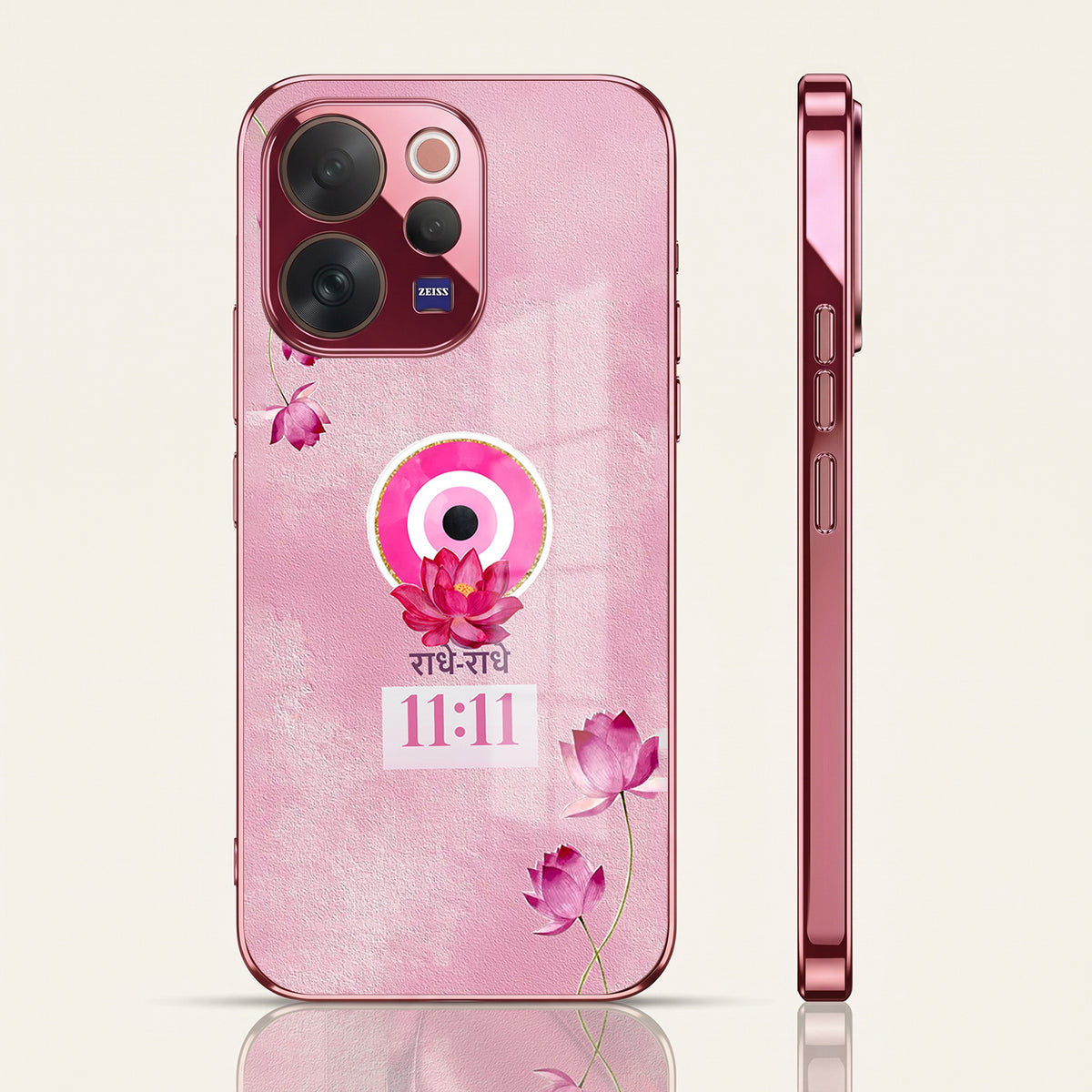 Vivo V70 5G Luxury Radhe Radhe 11:11 Pink Electroplated Glass Phone Back Case