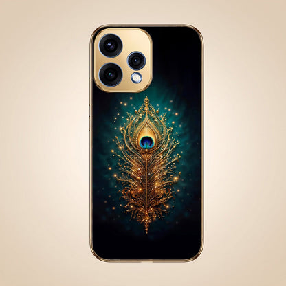 Oppo Reno 15 5G Golden Peacock Feather Gold Electroplated Glass Phone Back Case