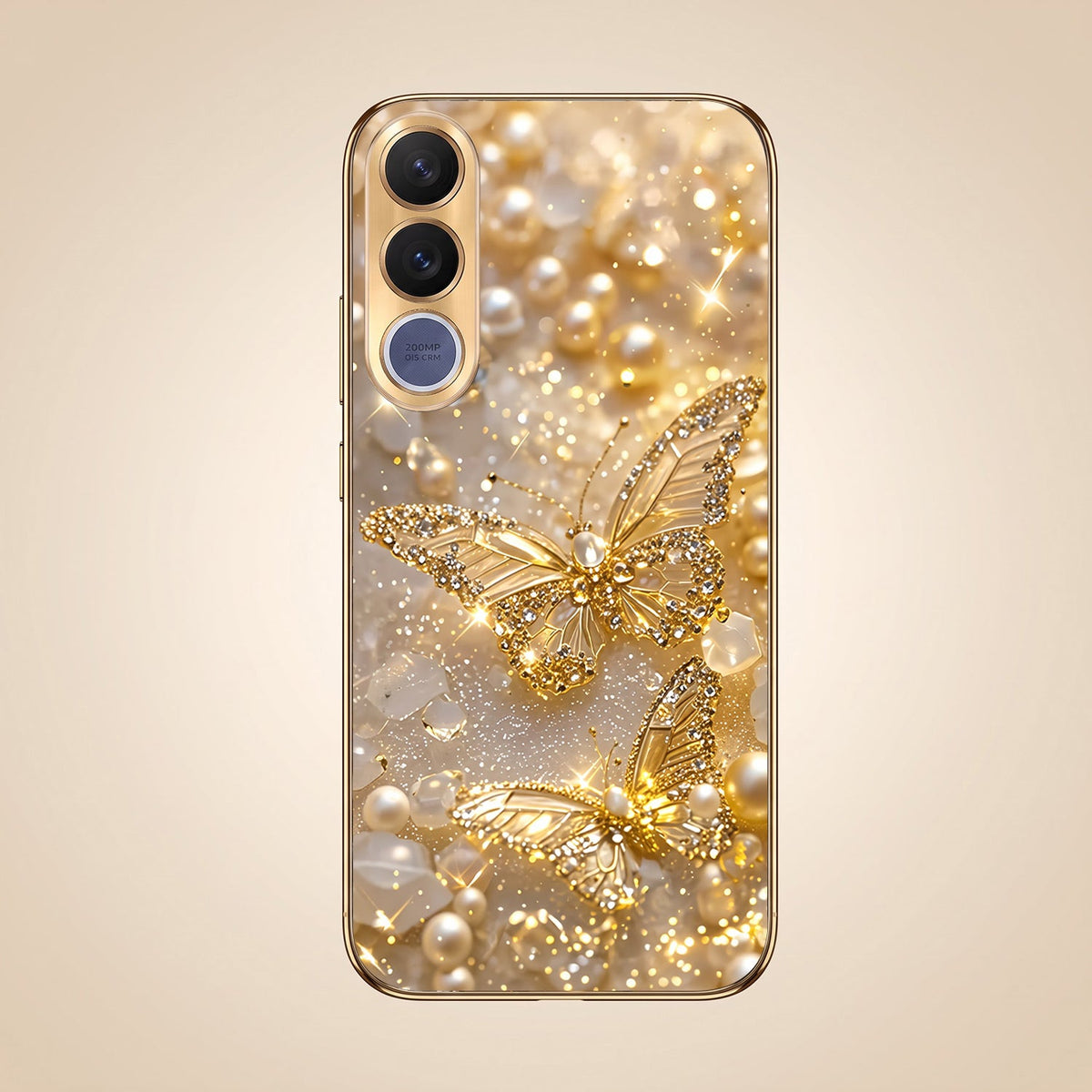 Vivo V70 FE 5G Golden Butterfly Gold Electroplated Glass Phone Back Case