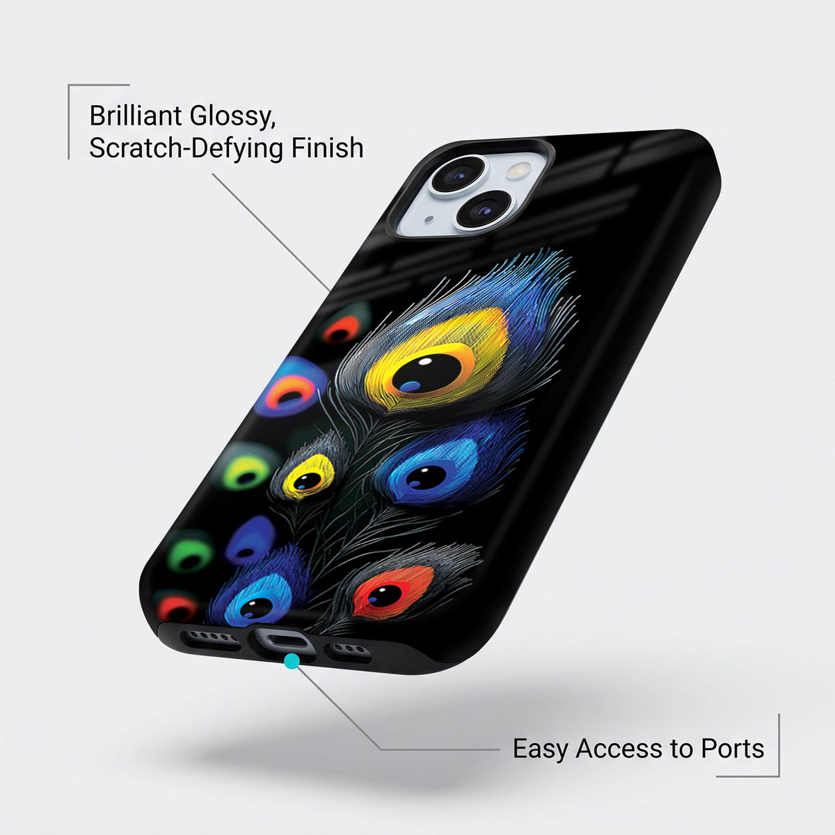 iPhone 15 5G Multi-Feather Peacock Protective Cases