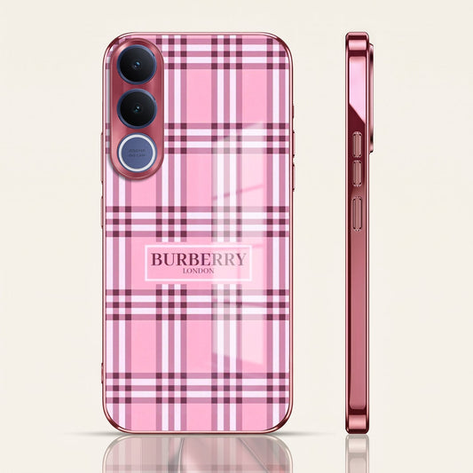 Vivo V70 FE 5G Burberry Classic Pink Electroplated Glass Phone Back Case