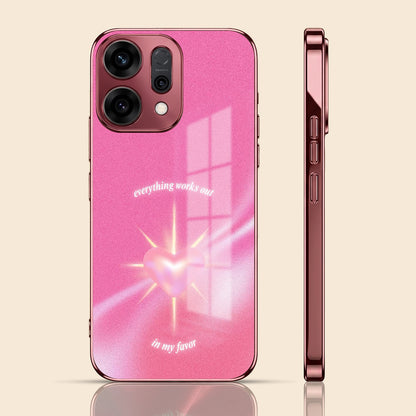 Oppo Reno 14 5G Luxury Glowing Heart Pink Electroplated Glass Phone Back Case