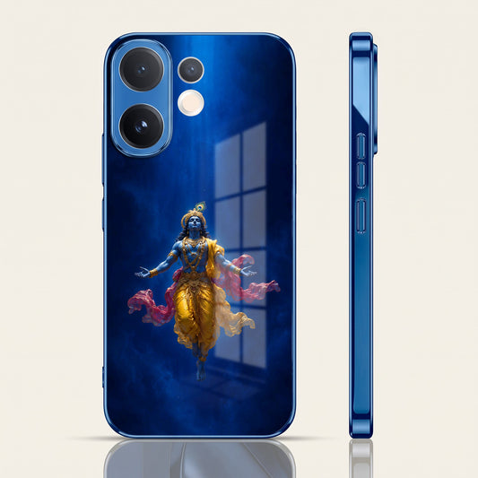 Vivo V60 5G Lord Krishna Blue Electroplated Glass Phone Back Case