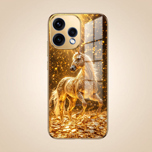 Oppo Reno 15 5G Golden Horse Sparkle Gold Electroplated Glass Phone Back Case