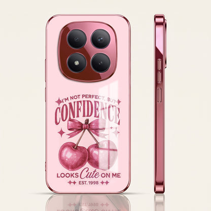 Redmi Note 15 Pro+ 5G Luxury Cherry Bow Pink Electroplated Glass Phone Back Case