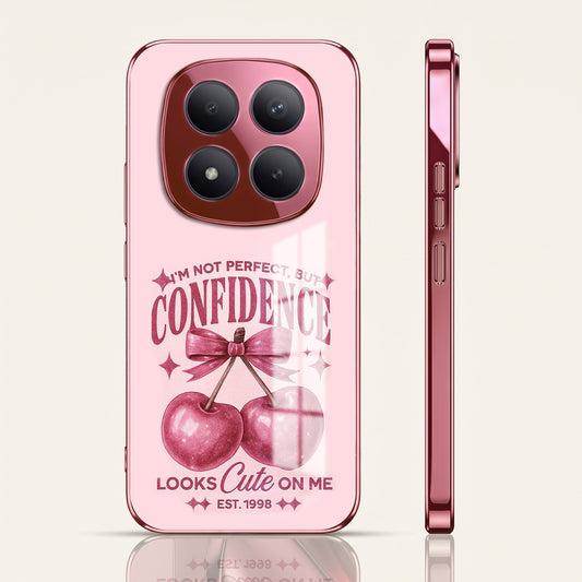 Redmi Note 15 Pro+ 5G Luxury Cherry Bow Pink Electroplated Glass Phone Back Case
