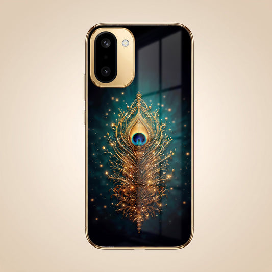 OnePlus 15R 5G Golden Peacock Feather Gold Electroplated Glass Phone Back Case