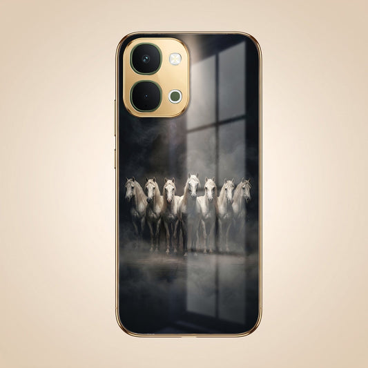 Vivo T5x 5G Running Horses Gold Electroplated Glass Phone Back Case