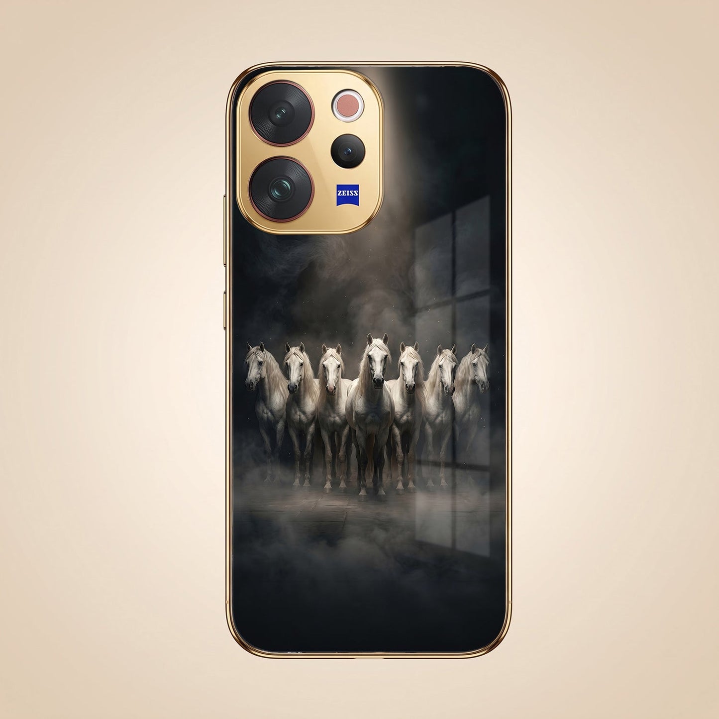 Vivo V70 5G Running Horses Gold Electroplated Glass Phone Back Case