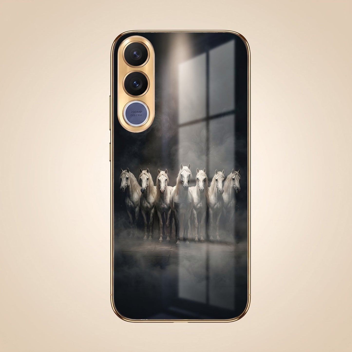 Vivo V70 FE 5G Running Horses Gold Electroplated Glass Phone Back Case