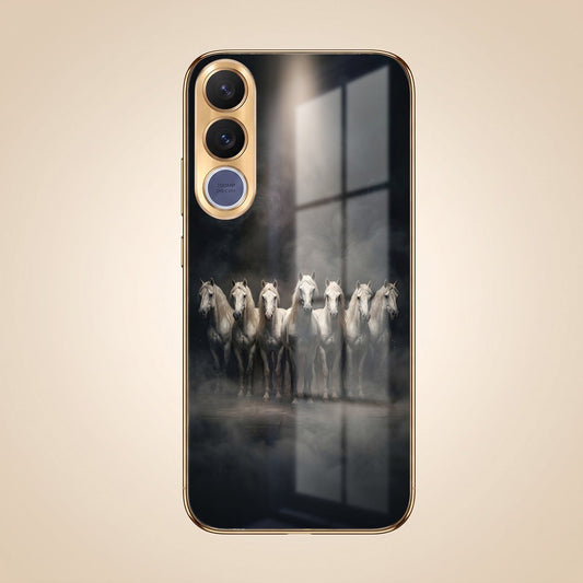 Vivo V70 FE 5G Running Horses Gold Electroplated Glass Phone Back Case