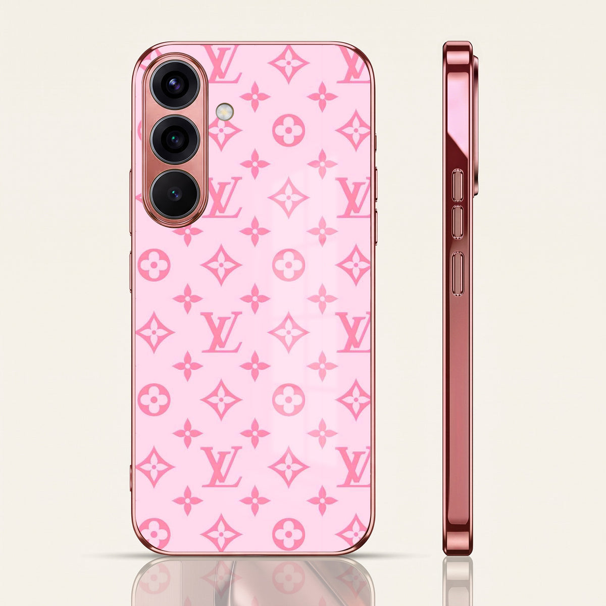 Samsung Galaxy A56 5G Luxury Monogram Pink Electroplated Glass Phone Back Case