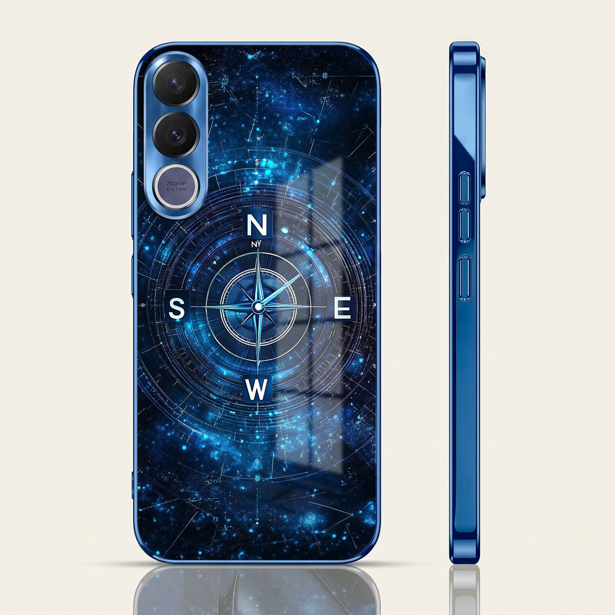 Vivo V70 FE 5G Astral Compass Blue Electroplated Glass Phone Back Case
