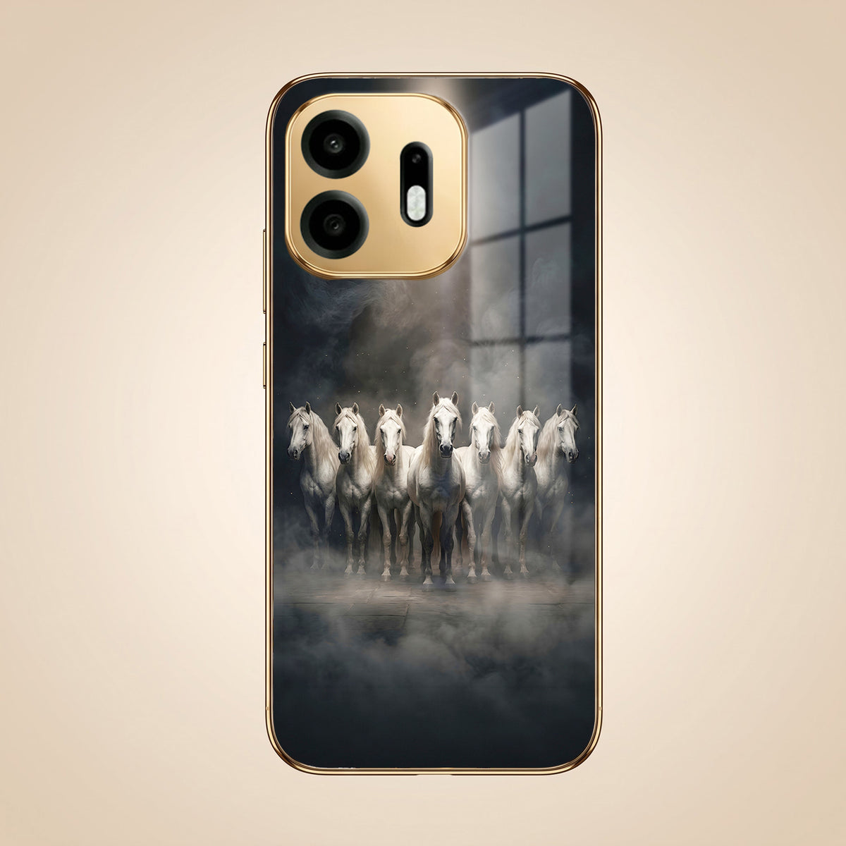 OnePlus N6 5G Running Horses Gold Electroplated Glass Phone Back Case