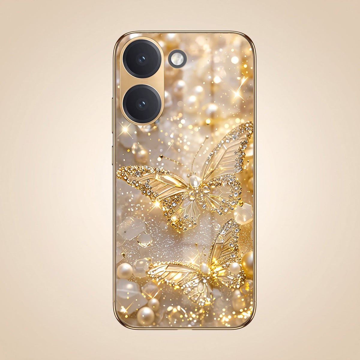Poco X8 Pro 5G Golden Butterfly Gold Electroplated Glass Phone Back Case