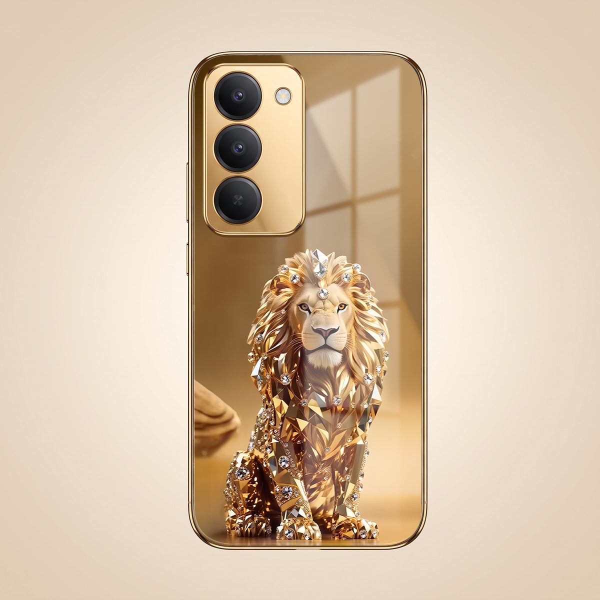 Redmi 15 5G Luxury Lion Gold Electroplated Glass Phone Back Case