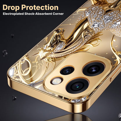 Oppo Reno 15 Pro Mini 5G Luxury Horse Texture Gold Electroplated Glass Phone Back Case