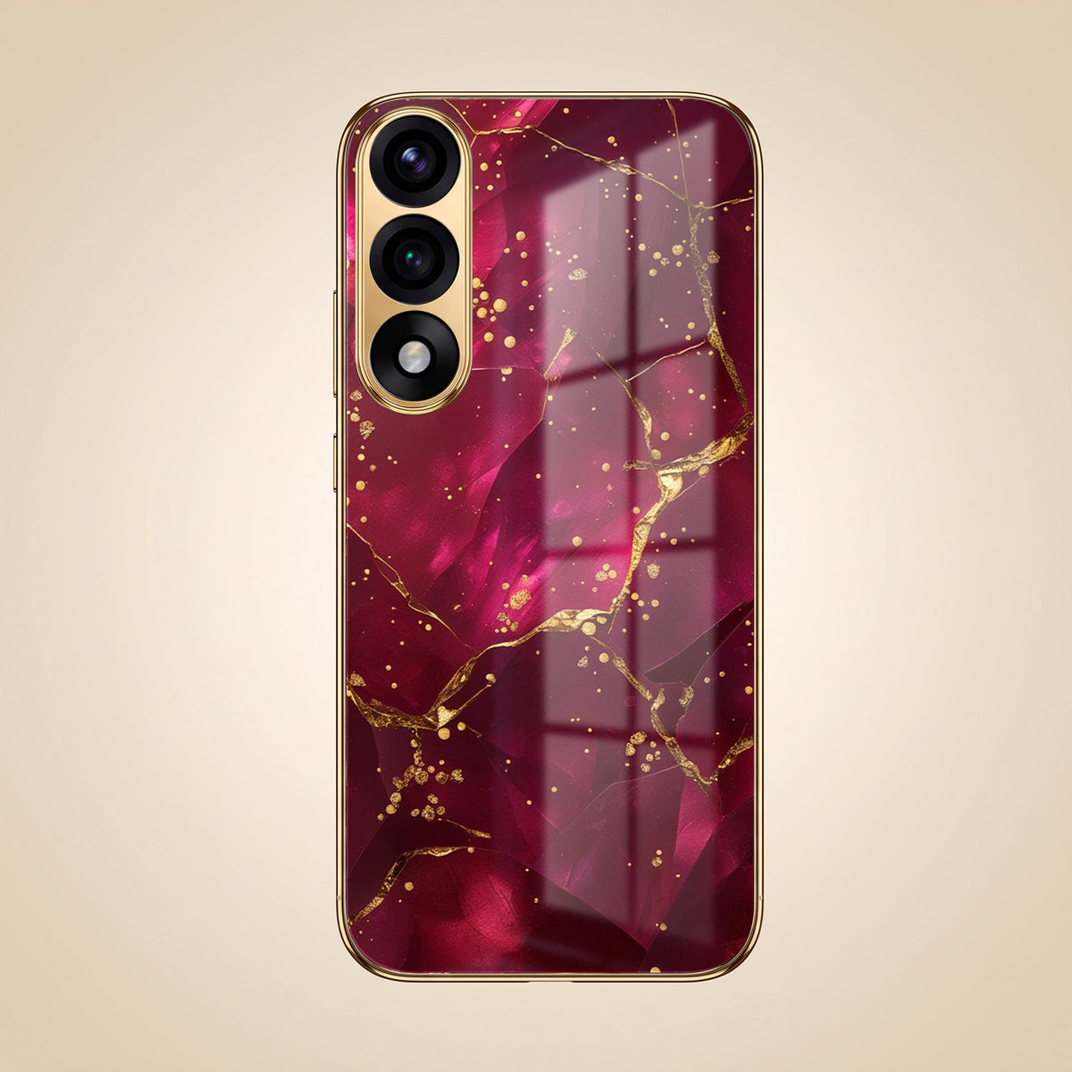 Oneplus Nord 5 5G Luxury Crimson Marble Gold Electroplated Glass Phone Back Case