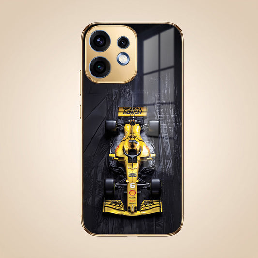 Oppo Reno 16 5G F1 Racing Car Gold Electroplated Glass Phone Back Case