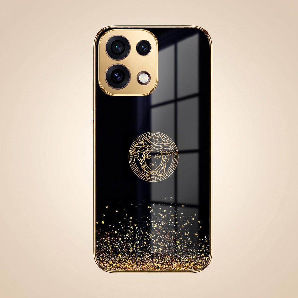 Oppo Reno 16C 5G Medusa Head Gold Electroplated Glass Phone Back Case