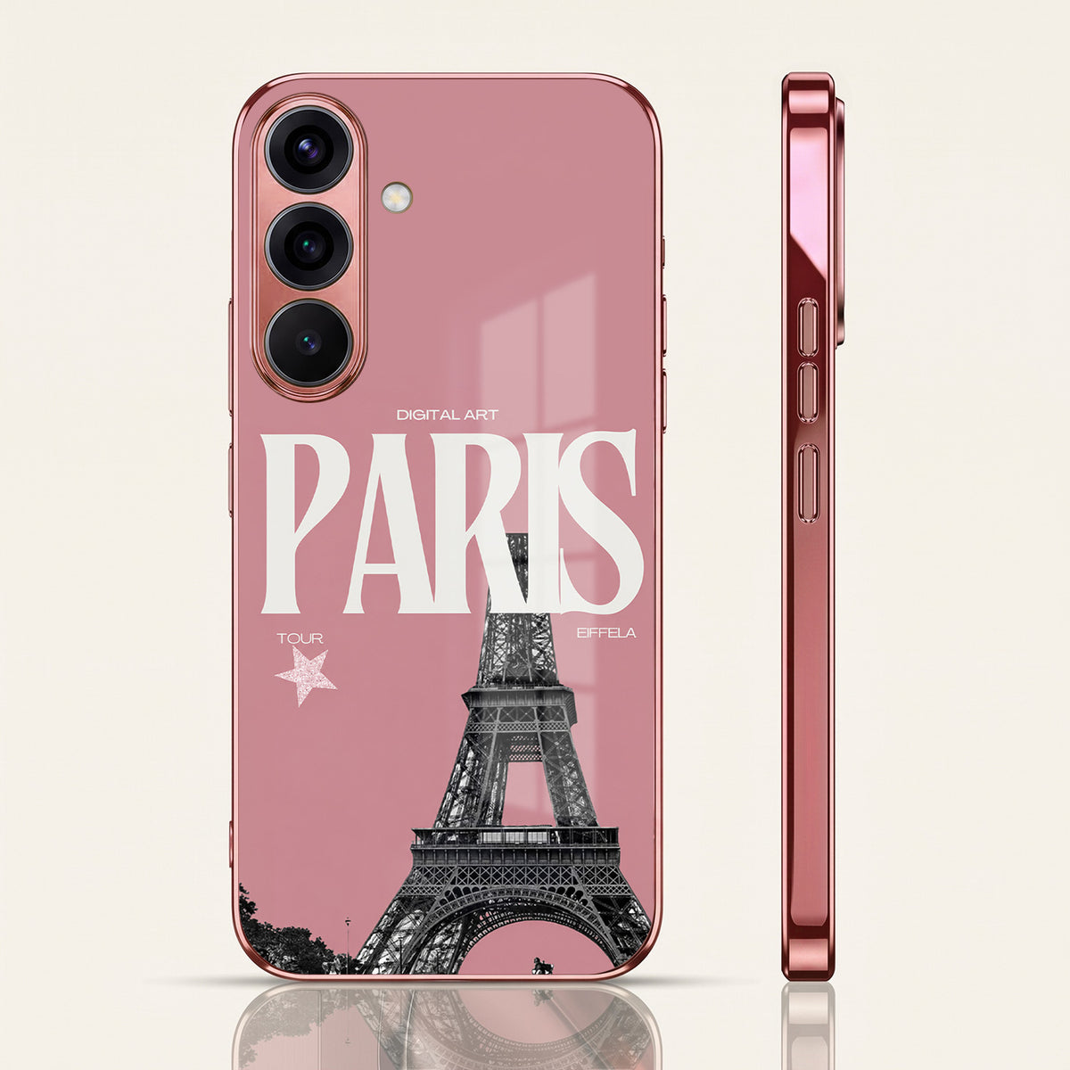 Samsung Galaxy A36 5G Luxury Paris Tower Pink Electroplated Glass Phone Back Case