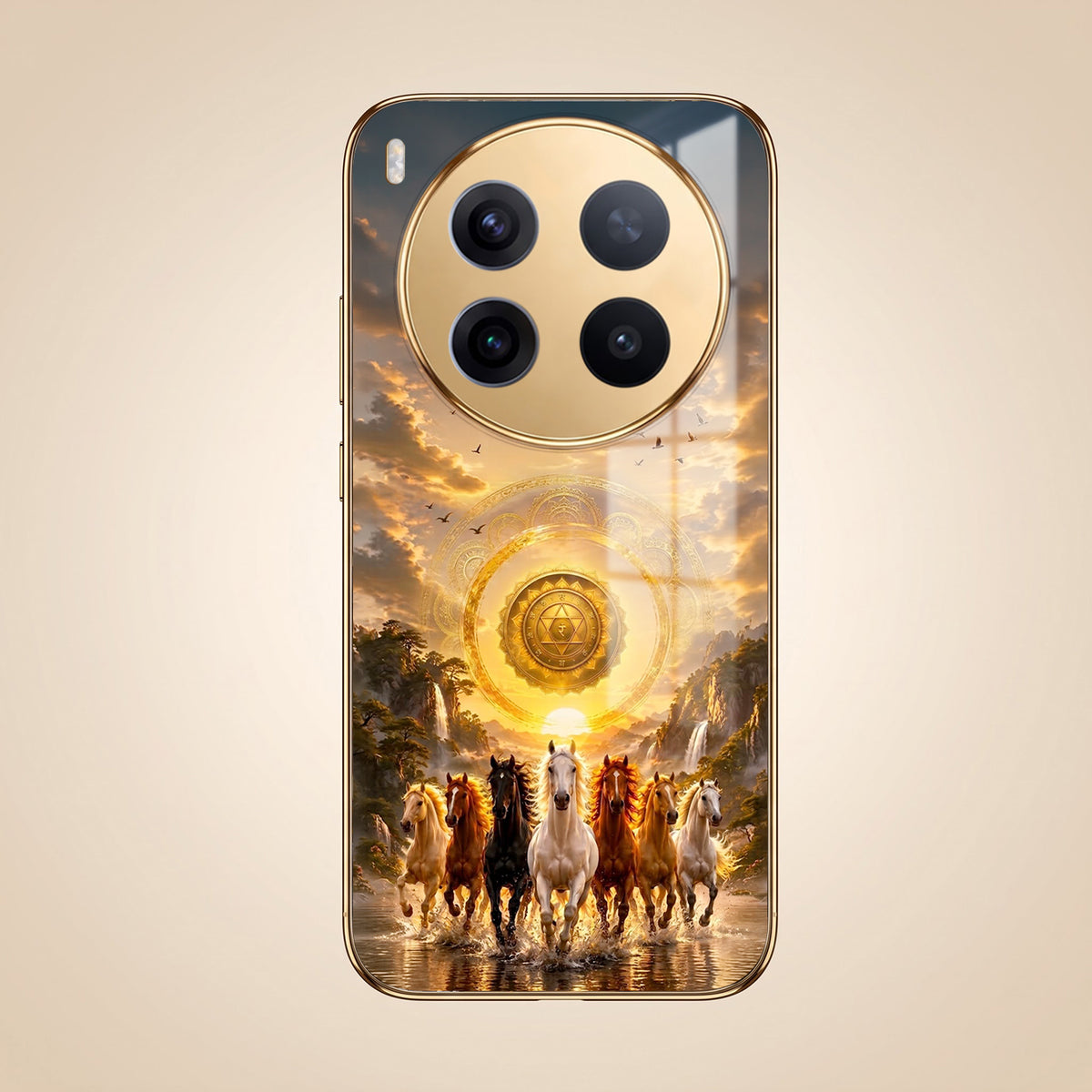 Vivo X300 Pro 5G Celestial Seven Horses Gold Electroplated Glass Phone Back Case
