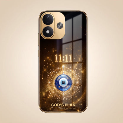 Redmi Note 17 5G God’s Plan Evil Eye Gold Electroplated Glass Phone Back Case