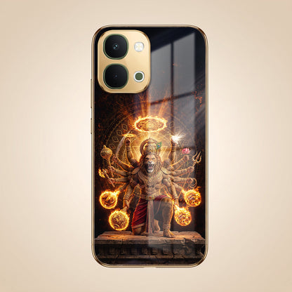 Vivo T5x 5G Lord Narasimha Gold Electroplated Glass Phone Back Case