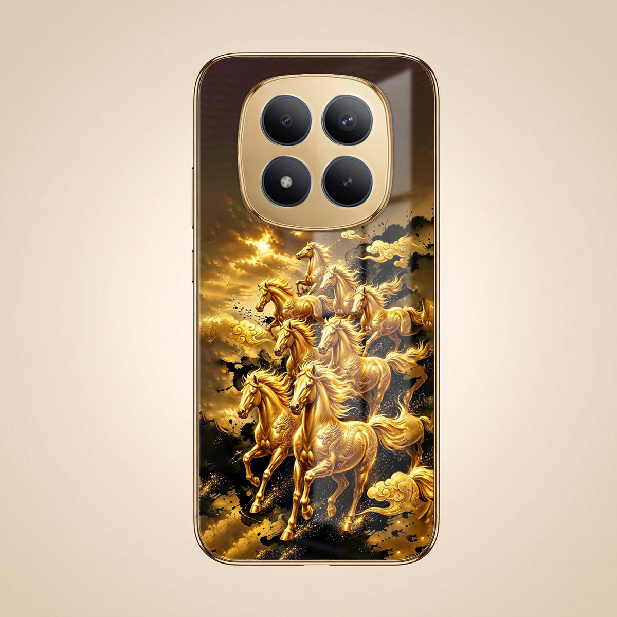 Redmi Note 15 Pro+ 5G Celestial Seven Horses Gold Electroplated Glass Phone Back Case