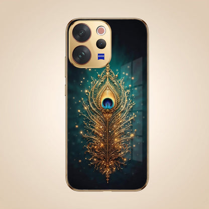 Vivo V70 5G Golden Peacock Feather Gold Electroplated Glass Phone Back Case