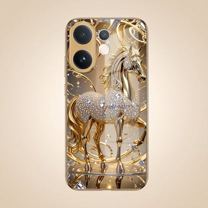 Vivo V60 5G Luxury Horse Texture Gold Electroplated Glass Phone Back Case