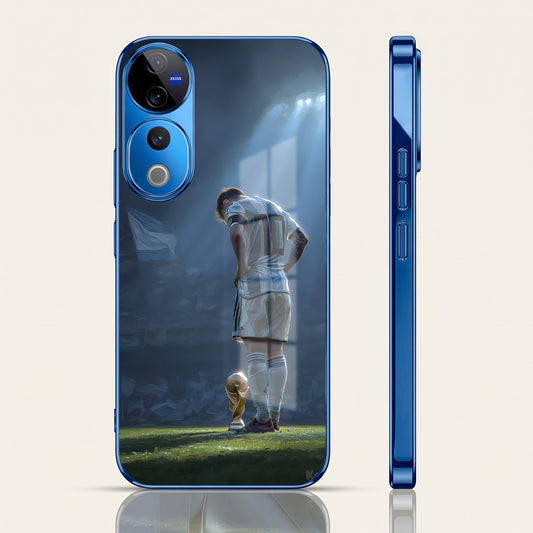 Vivo V40 Pro 5G Football Champion Blue Electroplated Glass Phone Back Case