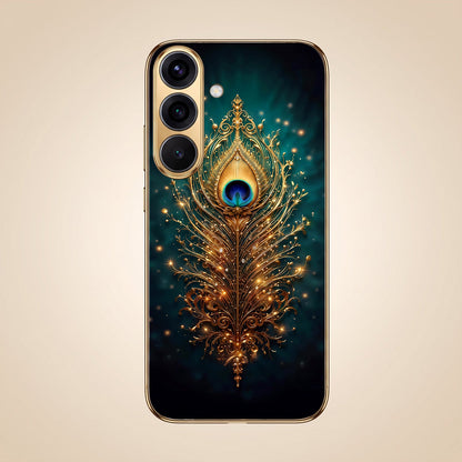 Samsung Galaxy A56 5G Golden Peacock Feather Gold Electroplated Glass Phone Back Case
