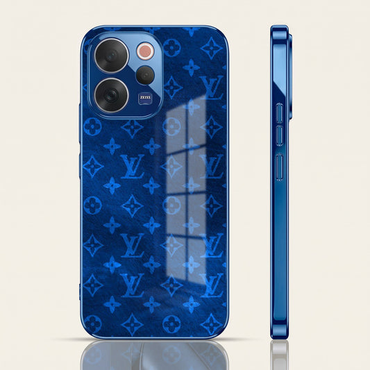 Vivo V70 5G Luxury Monogram Blue Electroplated Glass Phone Back Case