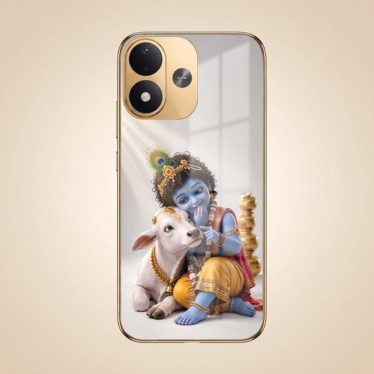 Redmi Note 17 5G Bal Krishna Blessings Gold Electroplated Glass Phone Back Case