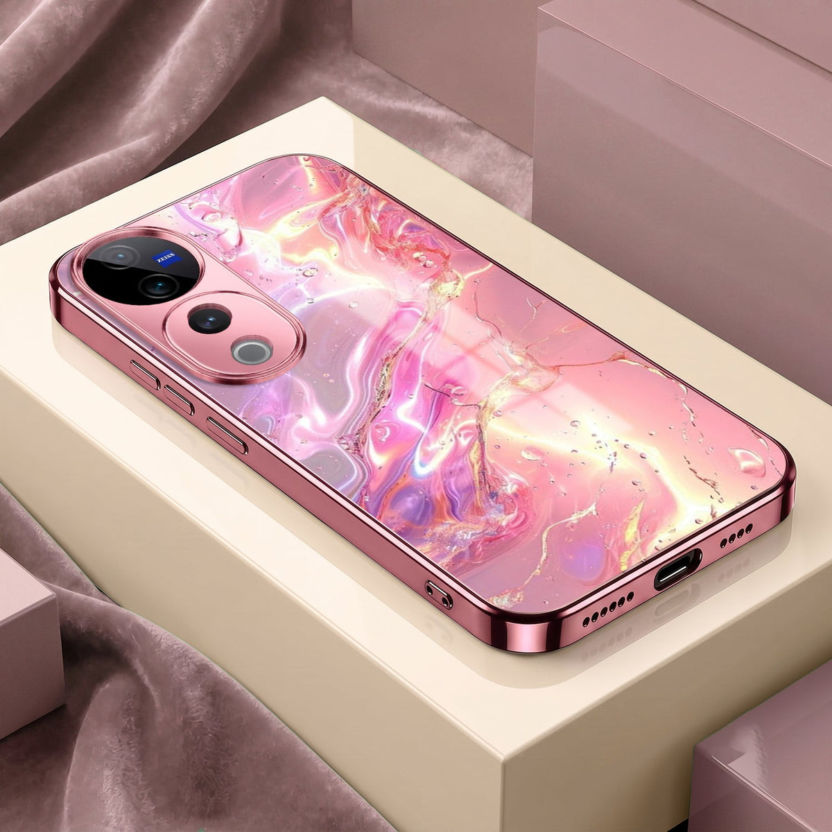 Vivo V40 Pro 5G Pearl Aurora Pink Electroplated Glass Phone Back Case