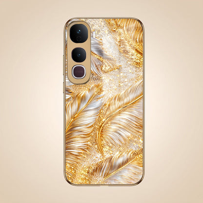 Vivo Y400 Pro 5G Golden Feather Marble Gold Electroplated Glass Phone Back Case