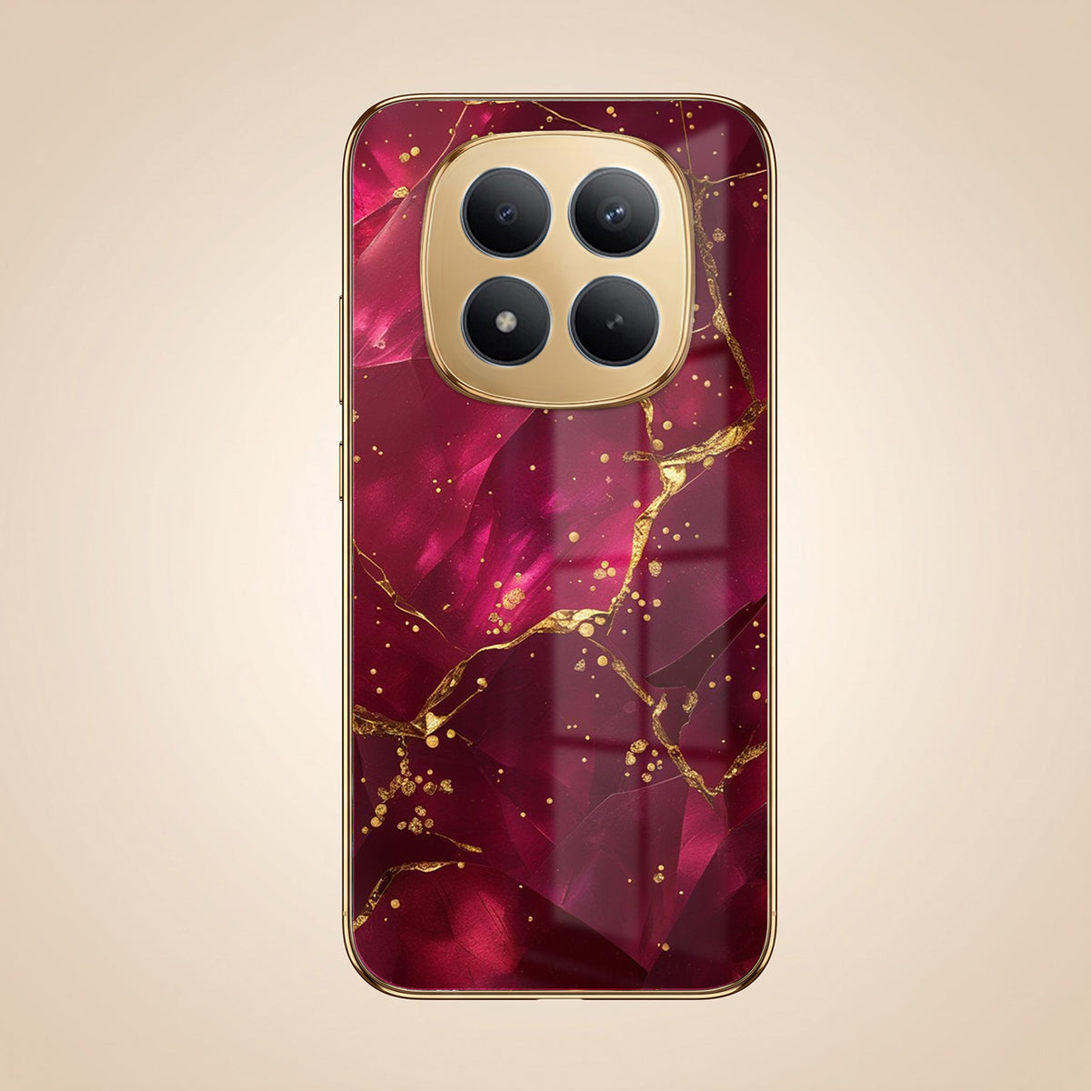 Redmi Note 15 Pro Plus 5G Luxury Crimson Marble Gold Electroplated Glass Phone Back Case