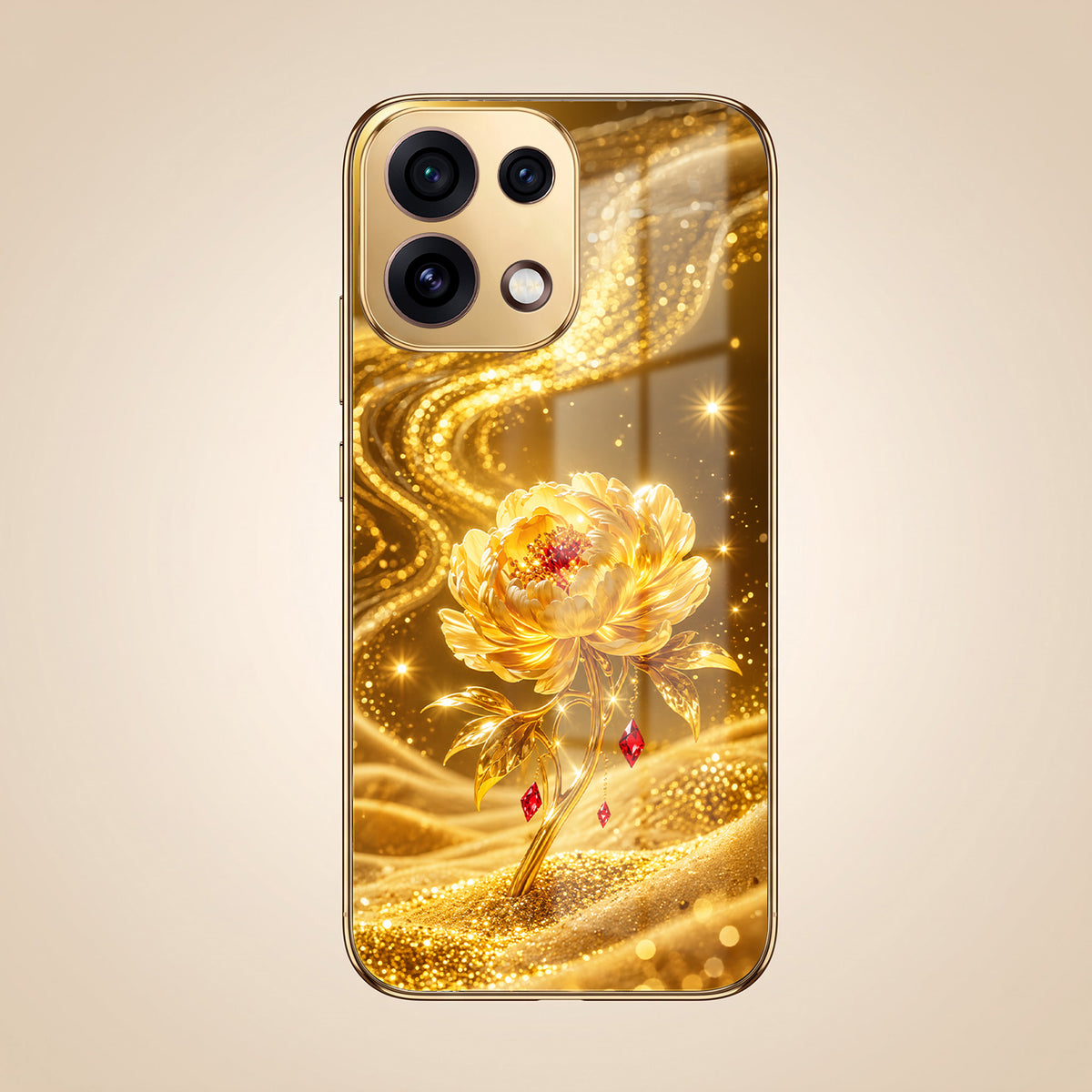 Oppo Reno 16C 5G Golden Rose Elegance Gold Electroplated Glass Phone Back Case